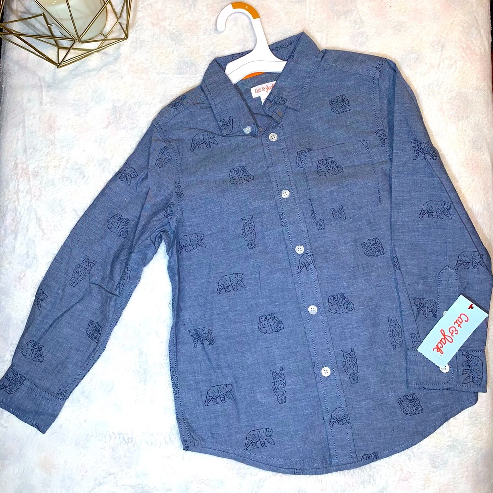 Boys’Woven Bear print long-sleeve